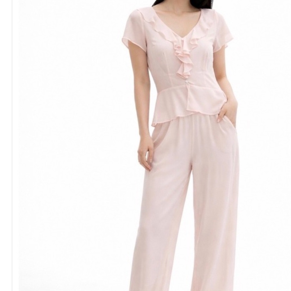 Victoria's Secret Light Pink Ruffle Front SHEER top + capri pants